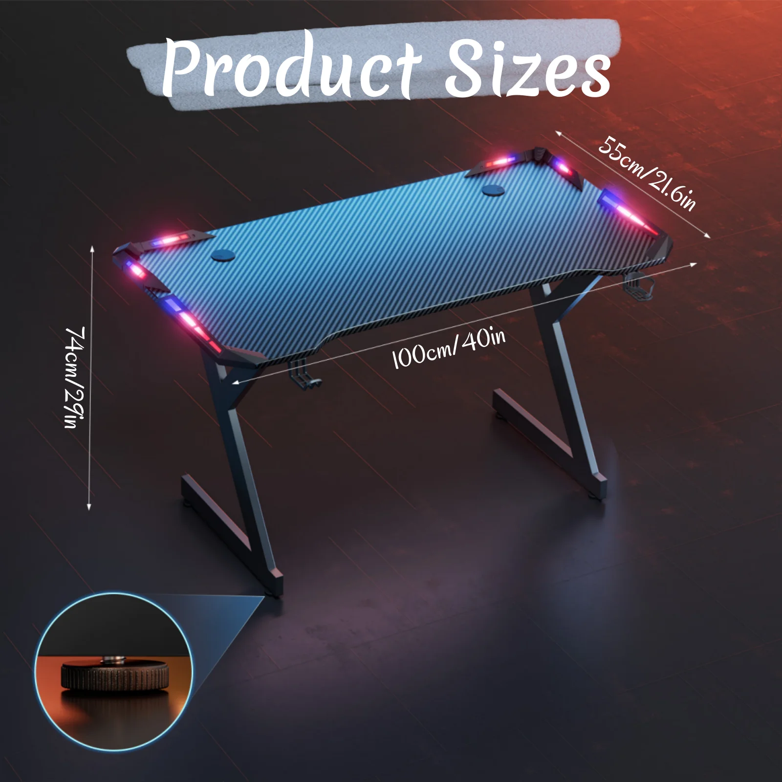 Y‑Shaped Gaming Desk with RGB LED Lights, Ergonomic Carbon‑Fiber Surface - Image 10
