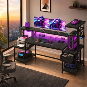 Computer Desk With Drawer, Office Desk With Printer Storage