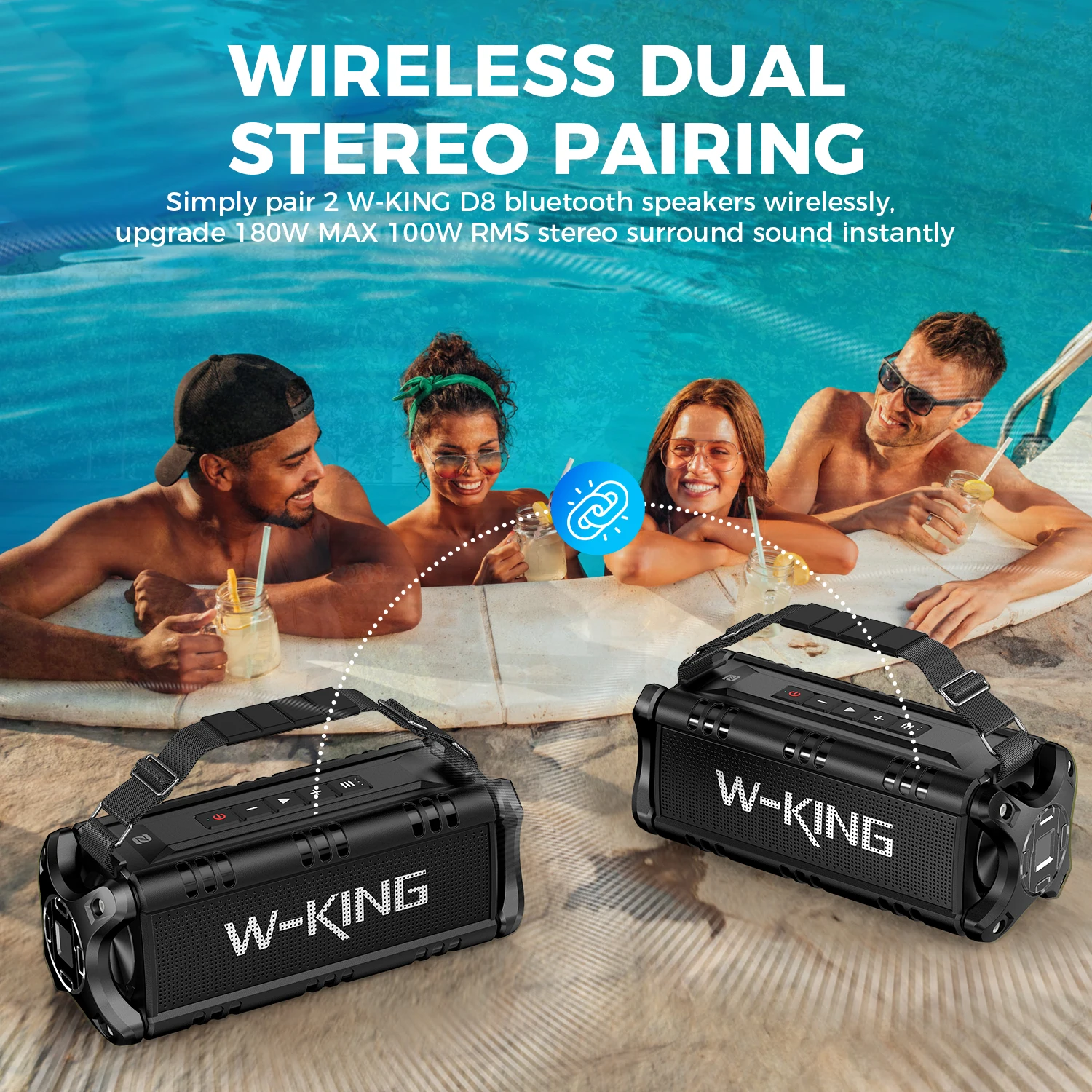 W-KING D8 Bluetooth Speaker, 50W RMS IPX6 Waterproof Loud Speakers Bluetooth Wireless - Image 7
