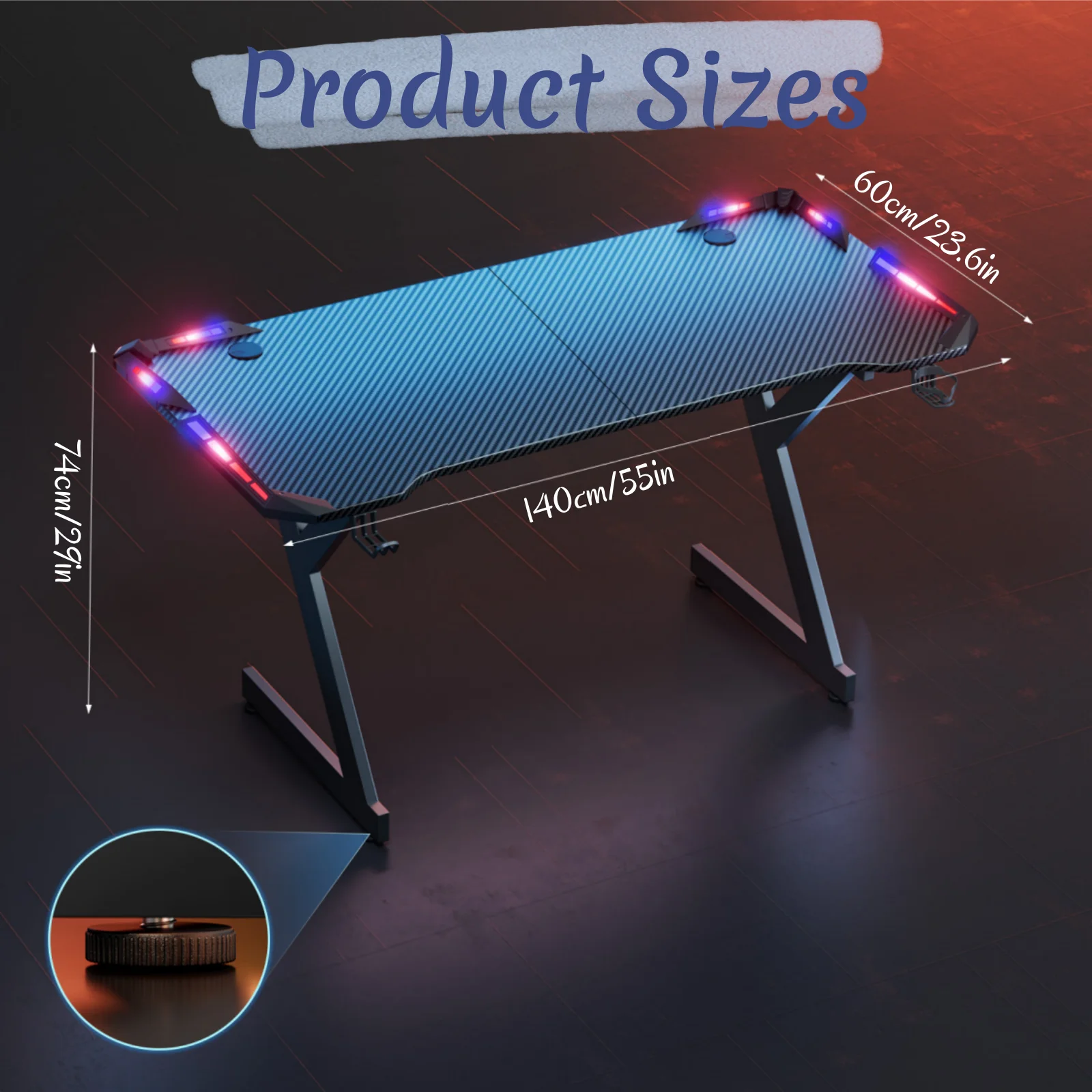 Y‑Shaped Gaming Desk with RGB LED Lights, Ergonomic Carbon‑Fiber Surface - Image 9