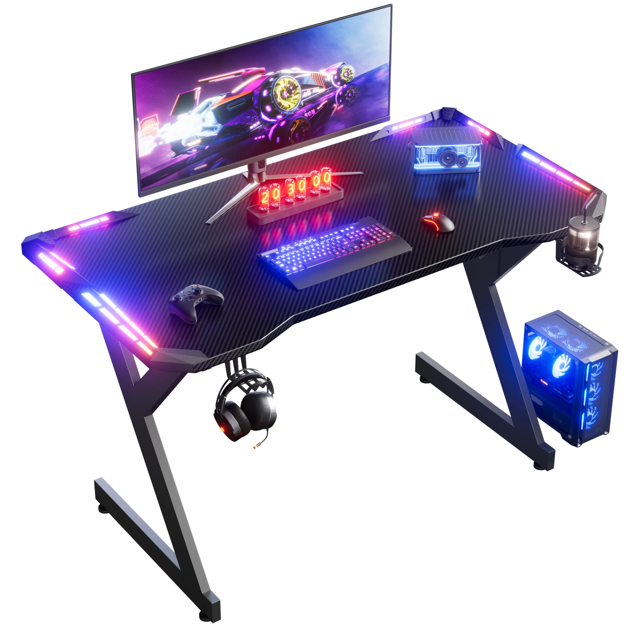 Y‑Shaped Gaming Desk with RGB LED Lights, Ergonomic Carbon‑Fiber Surface - Image 2