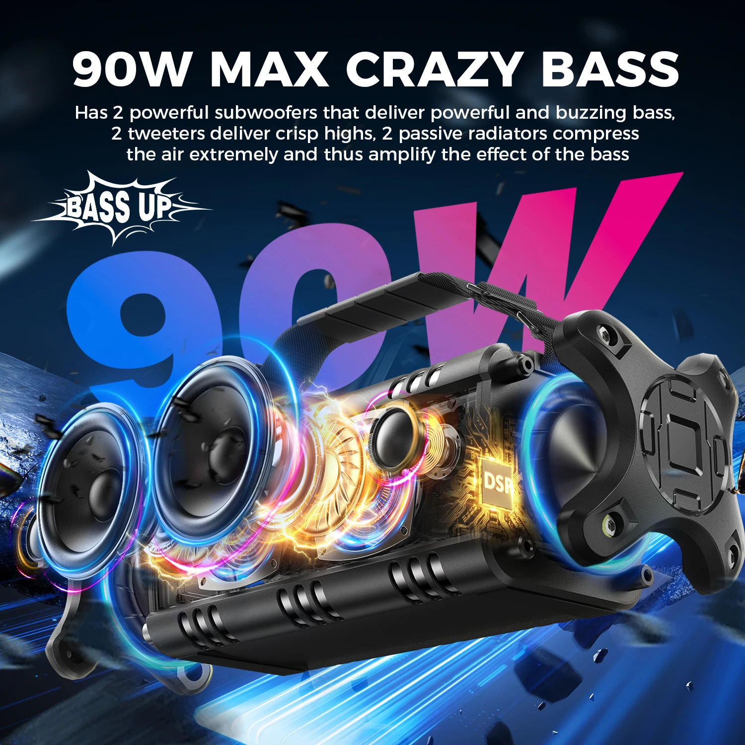 W-KING D8 Bluetooth Speaker, 50W RMS IPX6 Waterproof Loud Speakers Bluetooth Wireless - Image 4