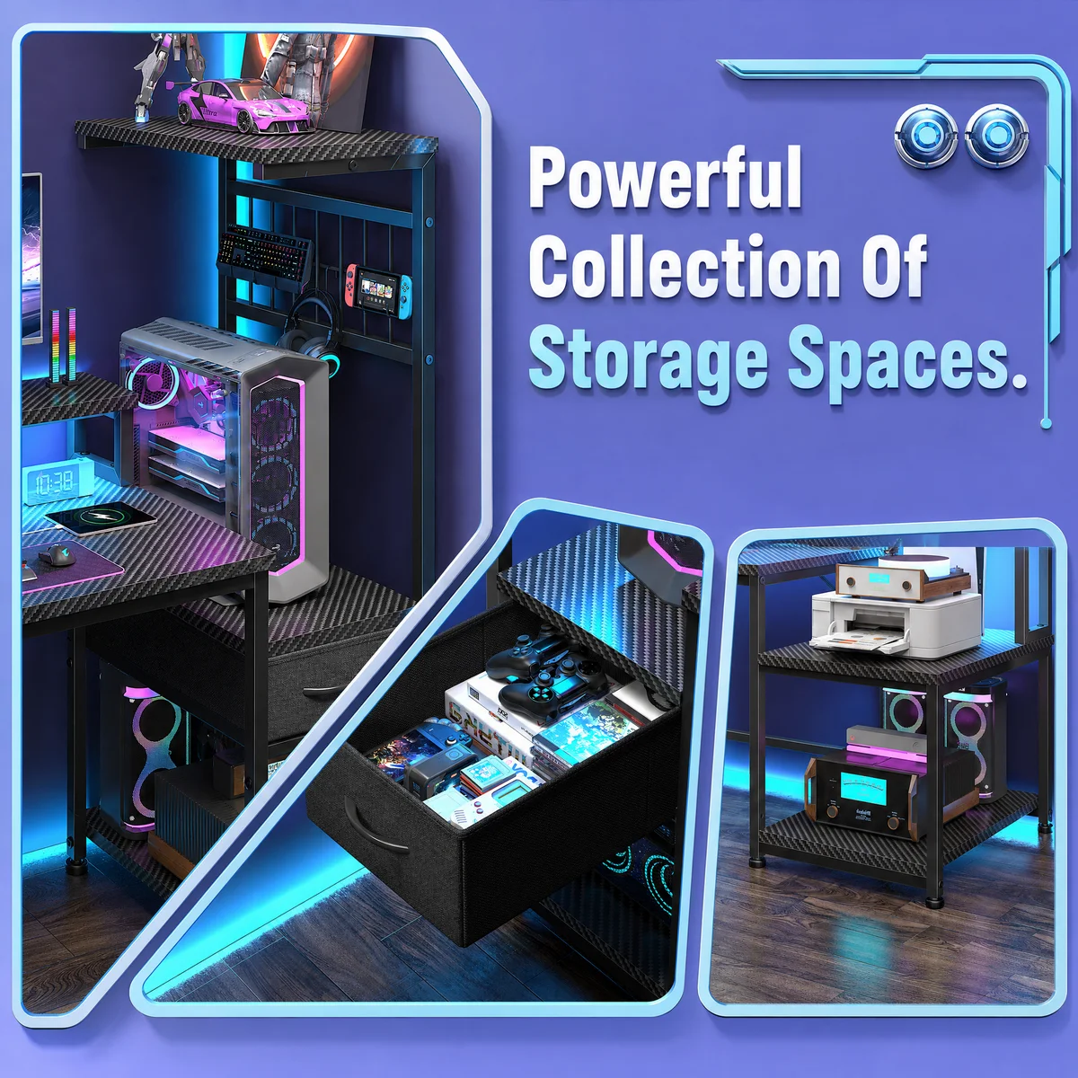 Computer Desk With Drawer, Office Desk With Printer Storage - Image 5