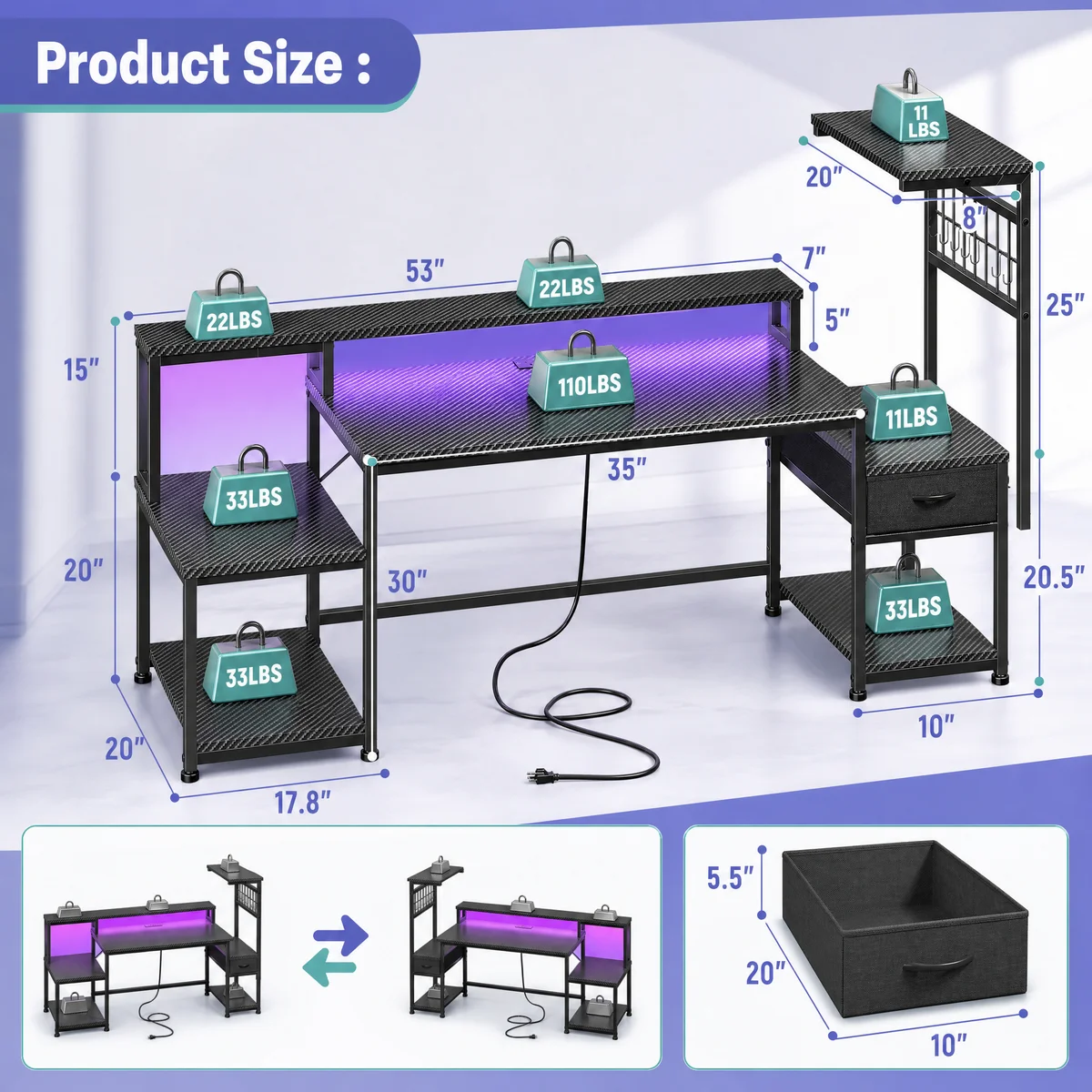 Computer Desk With Drawer, Office Desk With Printer Storage - Image 6