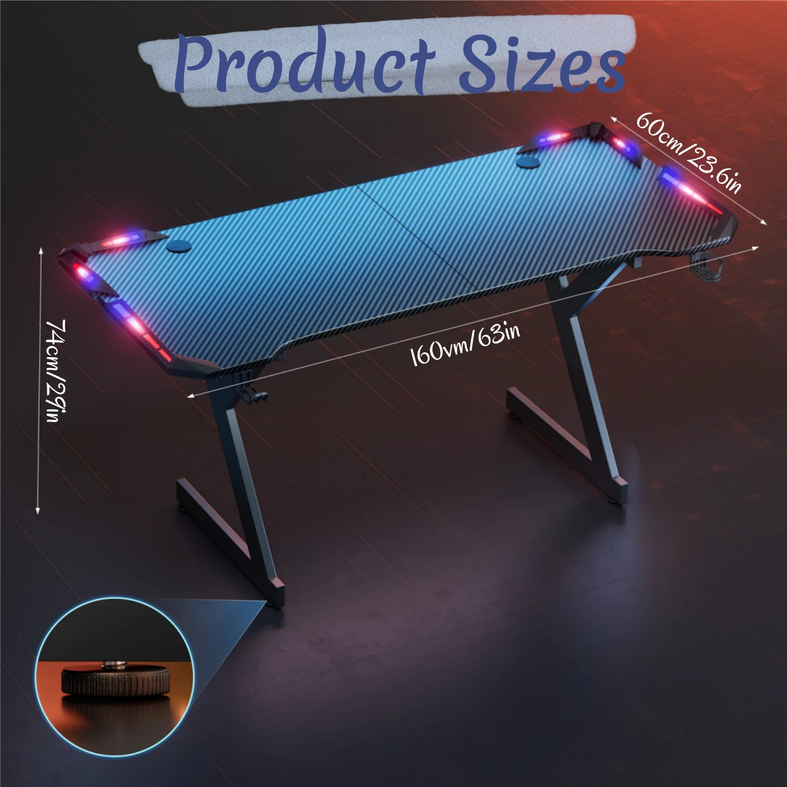 Y‑Shaped Gaming Desk with RGB LED Lights, Ergonomic Carbon‑Fiber Surface - Image 7