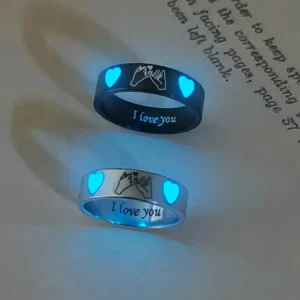 Night Glow Heart Hook Ring Set, Heart Shaped Ring, Cute Couple Promise Rings