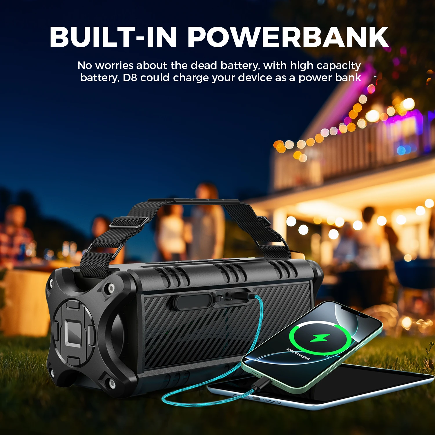 W-KING D8 Bluetooth Speaker, 50W RMS IPX6 Waterproof Loud Speakers Bluetooth Wireless - Image 6