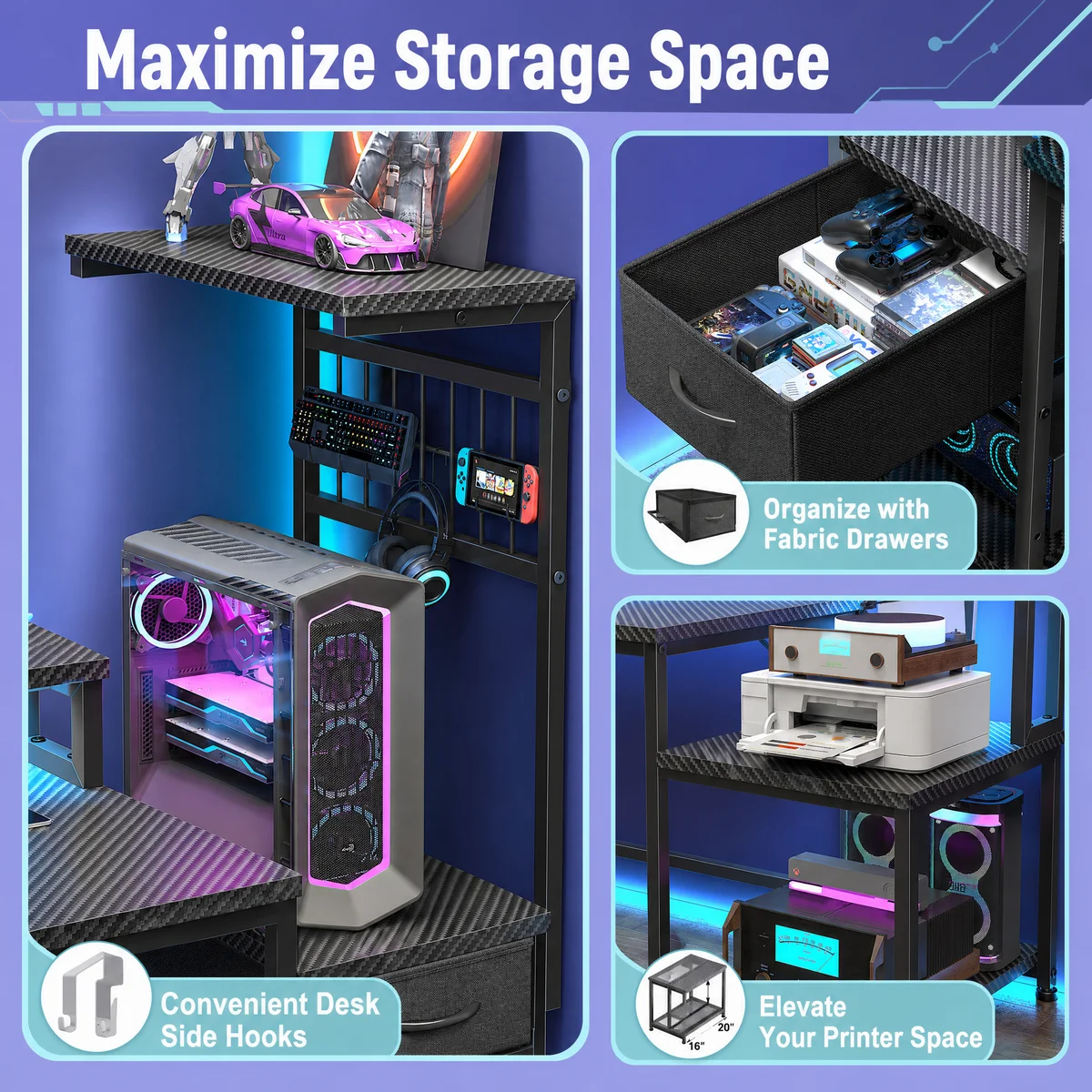 Computer Desk With Drawer, Office Desk With Printer Storage - Image 3