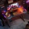 Y‑Shaped Gaming Desk with RGB LED Lights, Ergonomic Carbon‑Fiber Surface - Thumbnail Image 3