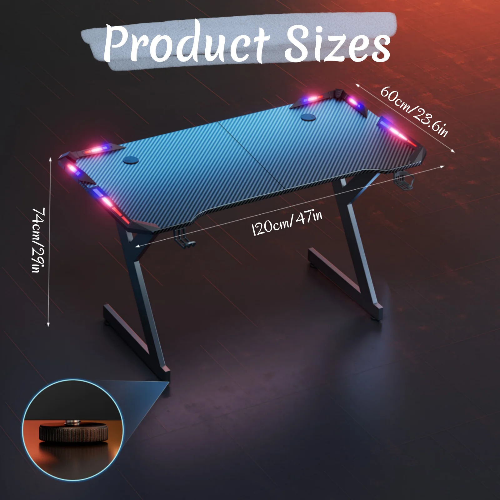 Y‑Shaped Gaming Desk with RGB LED Lights, Ergonomic Carbon‑Fiber Surface - Image 8