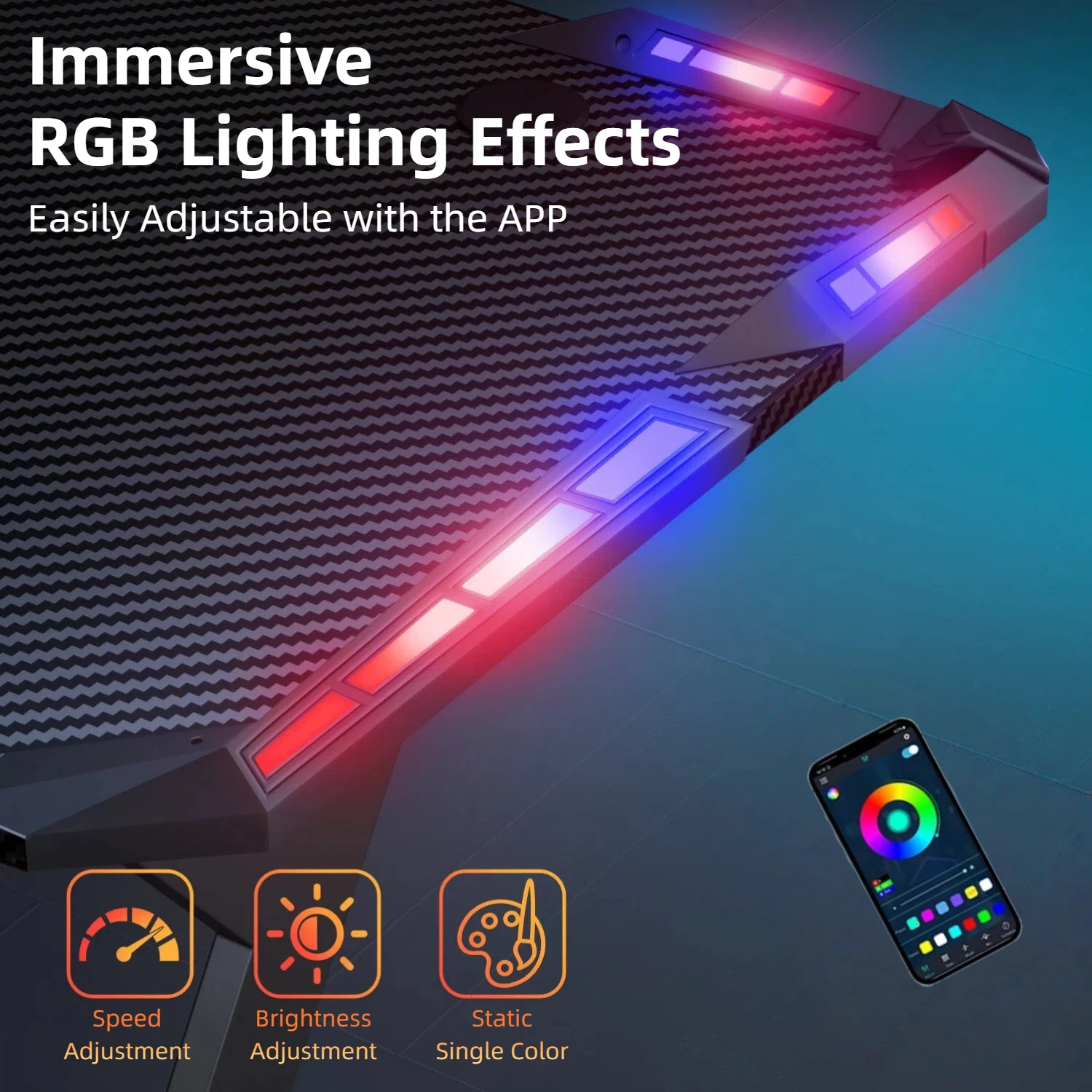 Y‑Shaped Gaming Desk with RGB LED Lights, Ergonomic Carbon‑Fiber Surface - Image 4