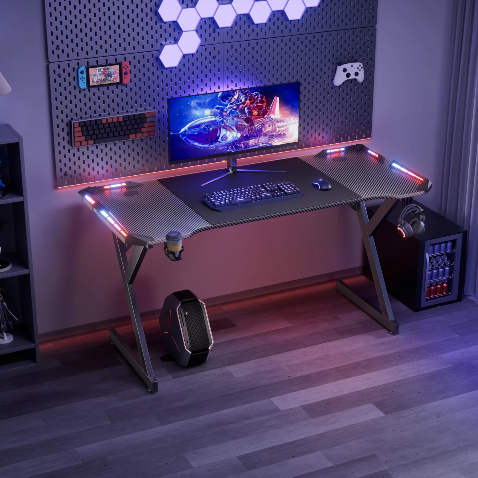 Y‑Shaped Gaming Desk with RGB LED Lights, Ergonomic Carbon‑Fiber Surface - Image 6