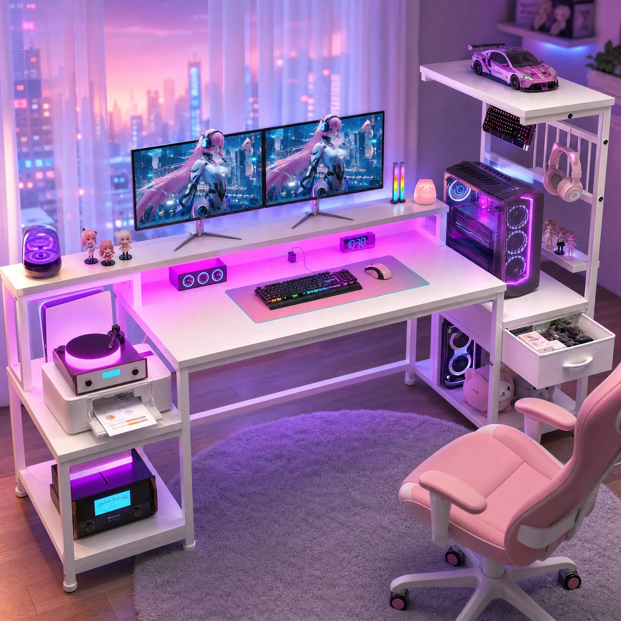 Computer Desk With Drawer, Office Desk With Printer Storage - Image 7