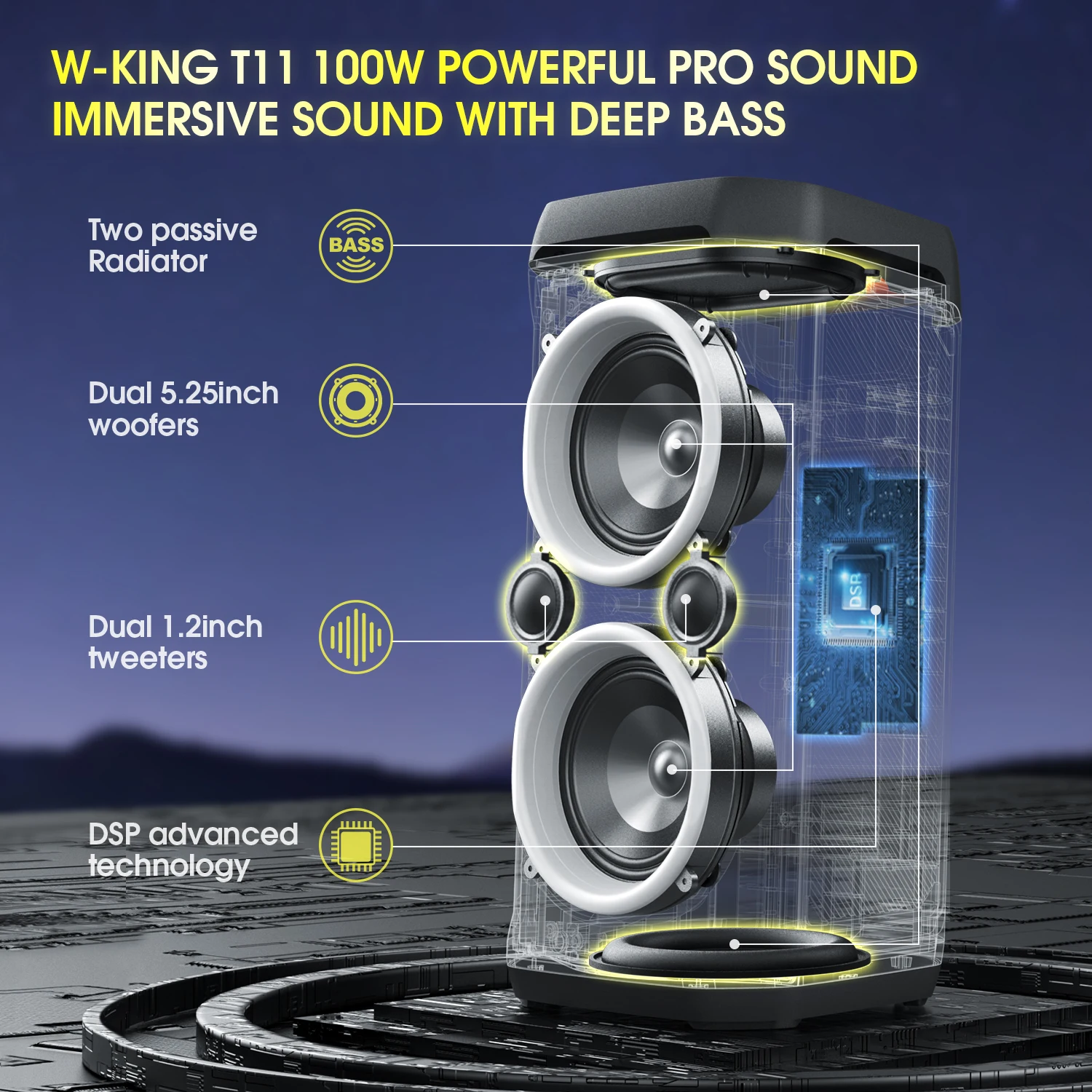 W-KING T11 100W RMS Bluetooth Speakers, IPX6 Waterproof, BT 5.3 Portable Party Boombox - Image 7