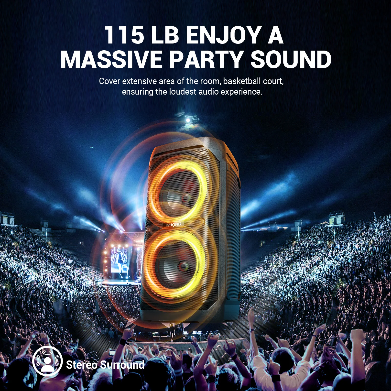 W-KING T11 100W RMS Bluetooth Speakers, IPX6 Waterproof, BT 5.3 Portable Party Boombox - Image 2