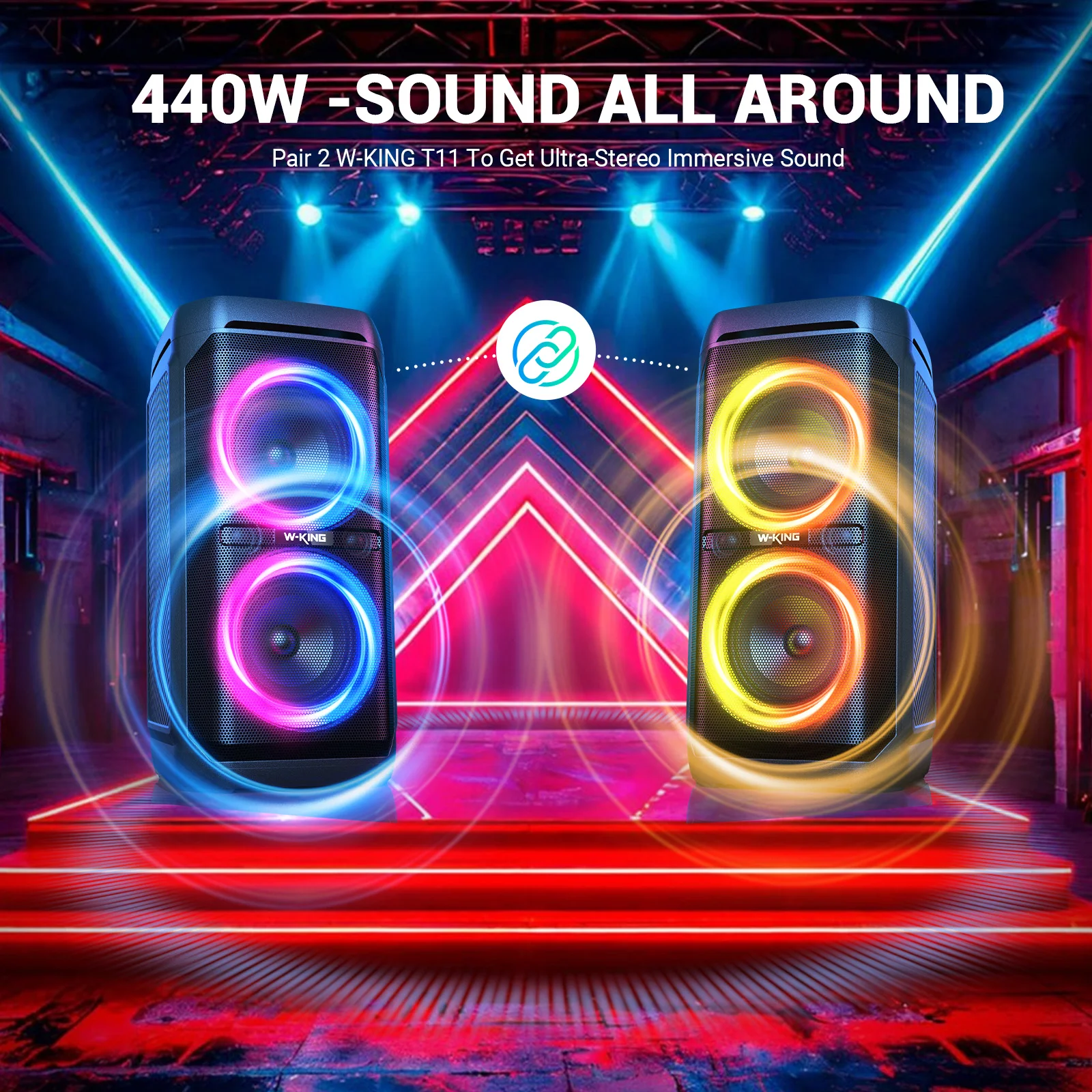W-KING T11 100W RMS Bluetooth Speakers, IPX6 Waterproof, BT 5.3 Portable Party Boombox - Image 3