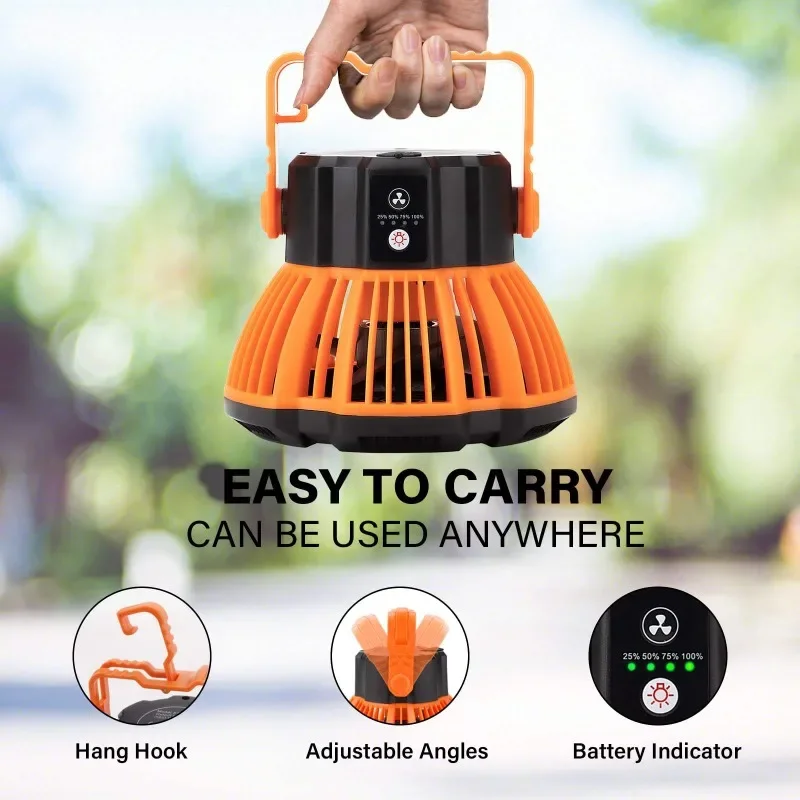 USB Portable Rechargeable Adjustable Speed Lantern Camping Fan - Image 2
