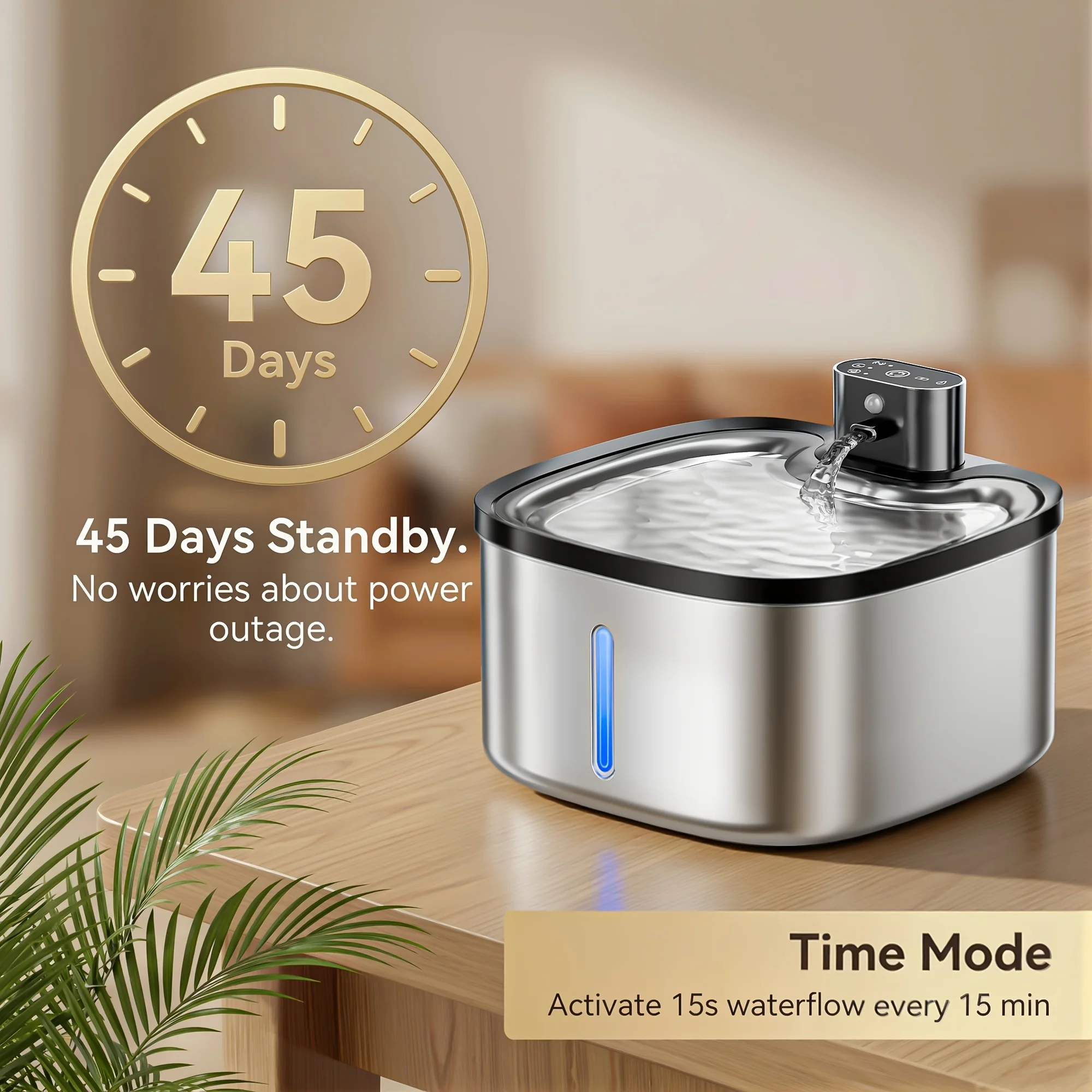 3.5L/118oz Stainless Steel Wireless Smart  Indoor Cats & Dogs Water Bowl Dispenser - Image 3
