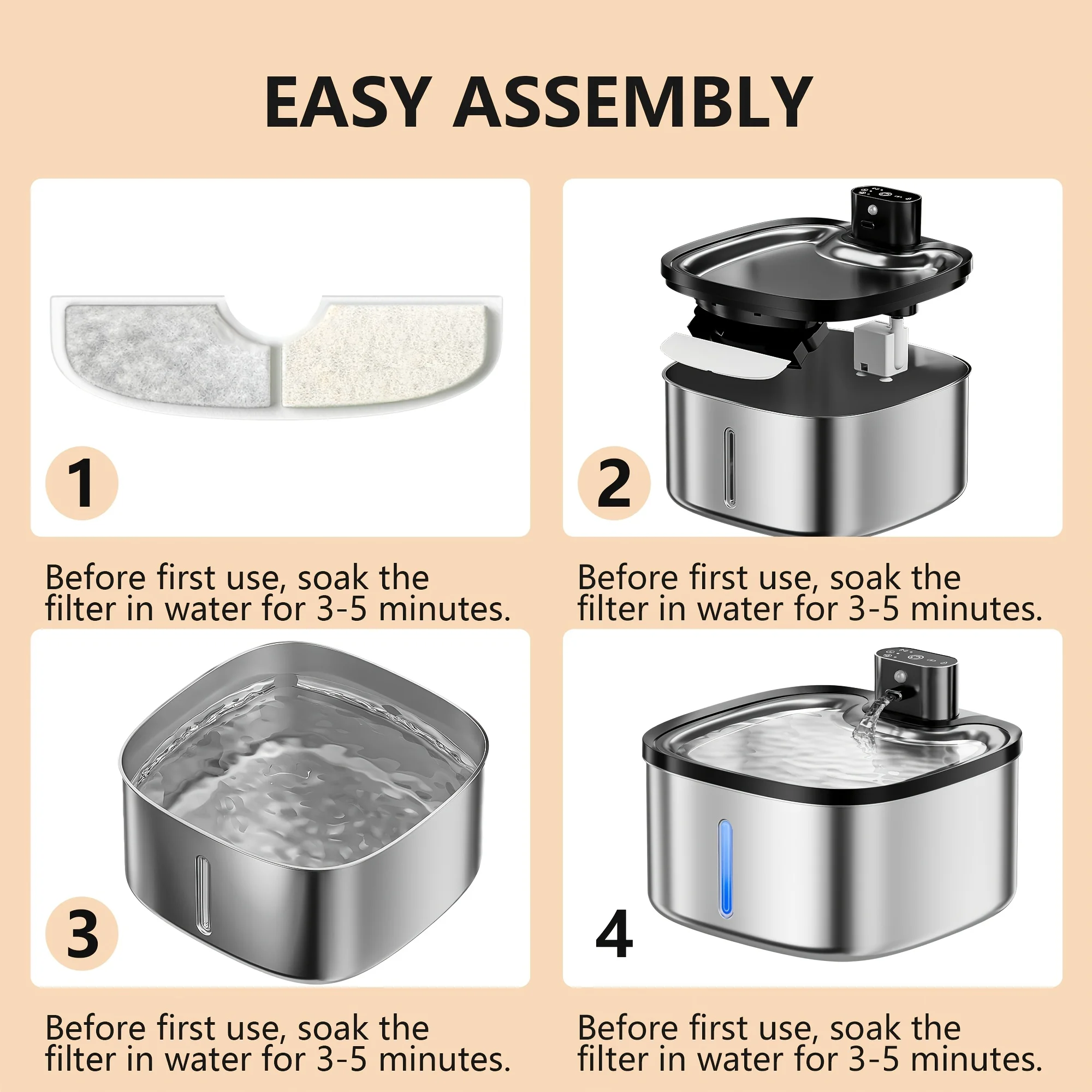 3.5L/118oz Stainless Steel Wireless Smart  Indoor Cats & Dogs Water Bowl Dispenser - Image 6