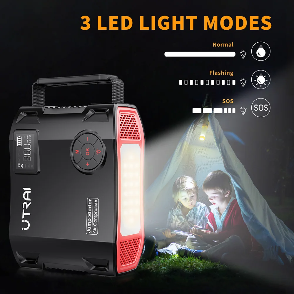 UTRAI 4 In 1 2000A Jump Starter Power Bank 16000mAh 150PSI Air Compressor Tire Pump - Image 3