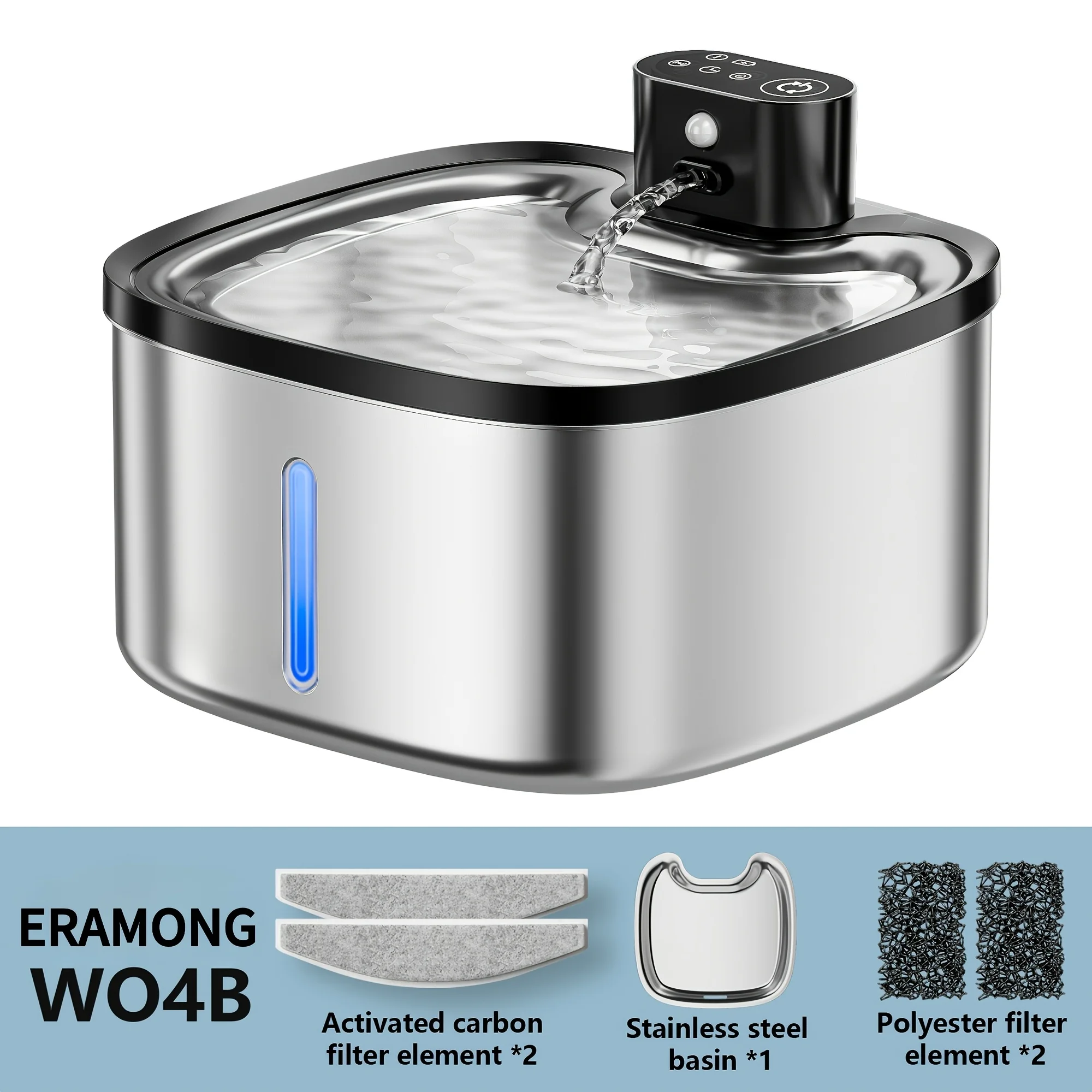 3.5L/118oz Stainless Steel Wireless Smart  Indoor Cats & Dogs Water Bowl Dispenser - Image 1