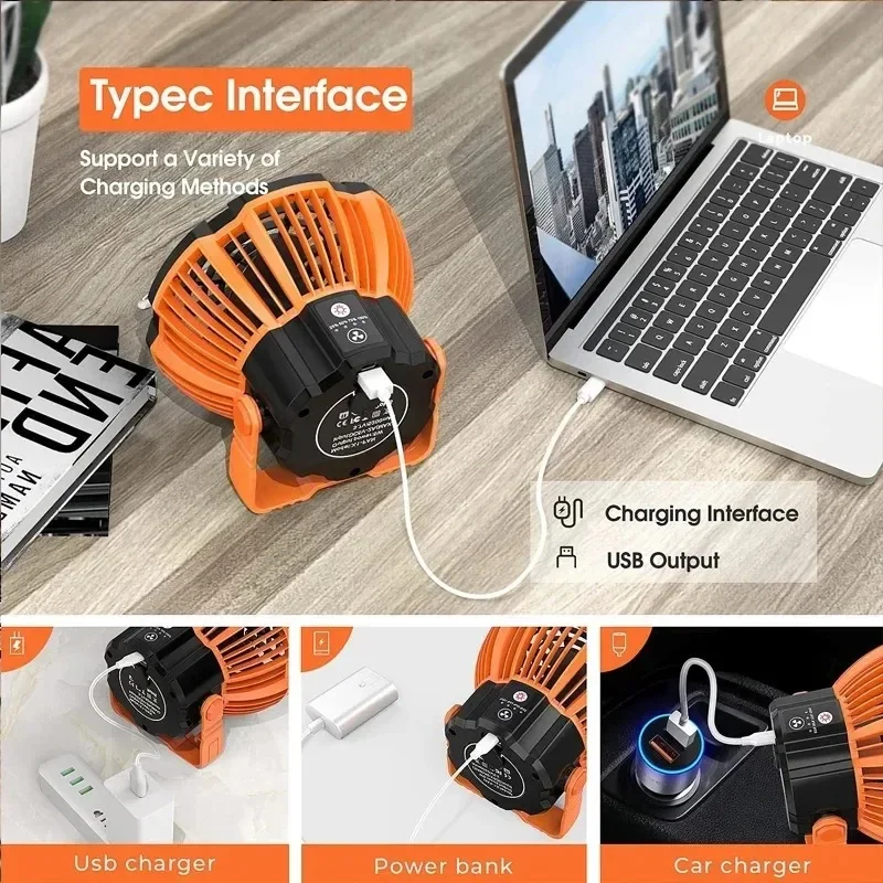USB Portable Rechargeable Adjustable Speed Lantern Camping Fan - Image 3